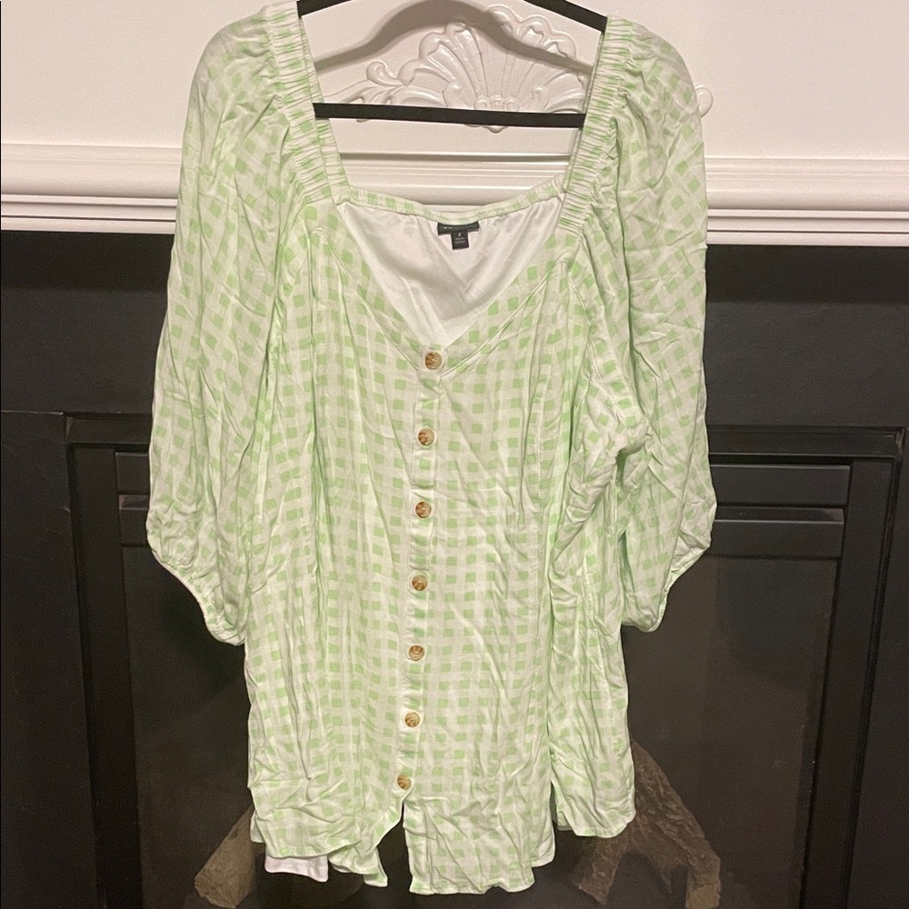 Torrid Light Green Checkered Blouse